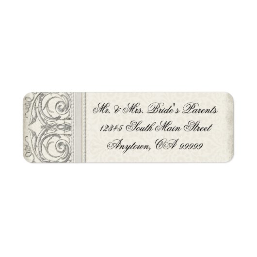 シルバールスワールハートエレガントウェディングアドレス ラベル (正面)
