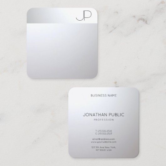 シルバールックモダンエレガントプロフェッショナルテンプレート スクエア名刺 (正面/裏面)