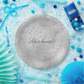 シルバーレオパードプリントラックスグリッター ペーパープレート (パーティー)