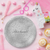 シルバーレオパードプリントラックスグリッター ペーパープレート (パーティー)