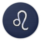 シルバーレオ記号オンネイビーブルーカーボンファイバープリント セラミックノブ (正面)