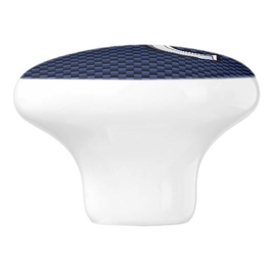 シルバーレオ記号オンネイビーブルーカーボンファイバープリント セラミックノブ (側面)