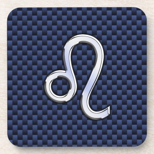 シルバーレオ〔占星術の〕十二宮図シンボルネイビーカーボンファイバープリント コースター (正面)