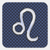 シルバーレオ〔占星術の〕十二宮図シンボルネイビーカーボンファイバープリント スクエアシール (正面)