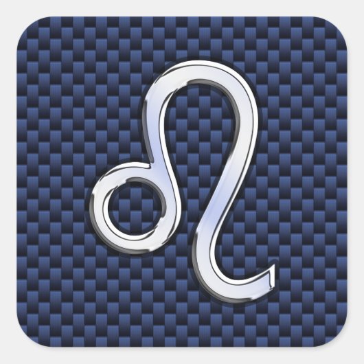 シルバーレオ〔占星術の〕十二宮図シンボルネイビーカーボンファイバープリント スクエアシール (正面)