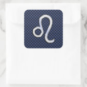 シルバーレオ〔占星術の〕十二宮図シンボルネイビーカーボンファイバープリント スクエアシール (バッグ)