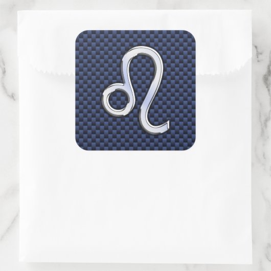 シルバーレオ〔占星術の〕十二宮図シンボルネイビーカーボンファイバープリント スクエアシール (バッグ)