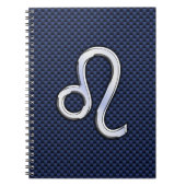 シルバーレオ〔占星術の〕十二宮図シンボルネイビーカーボンファイバープリント ノートブック (正面)