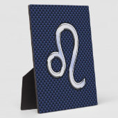 シルバーレオ〔占星術の〕十二宮図シンボルネイビーカーボンファイバープリント フォトプラーク (側面)