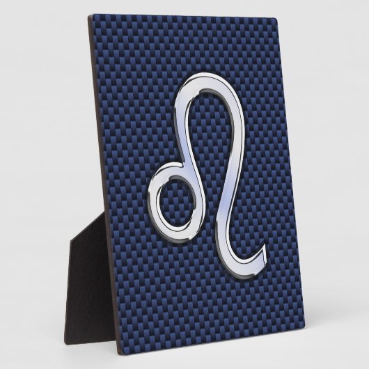 シルバーレオ〔占星術の〕十二宮図シンボルネイビーカーボンファイバープリント フォトプラーク (側面)