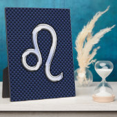 シルバーレオ〔占星術の〕十二宮図シンボルネイビーカーボンファイバープリント フォトプラーク (側面)