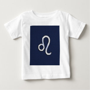 シルバーレオ〔占星術の〕十二宮図シンボルネイビーカーボンファイバープリント ベビーTシャツ