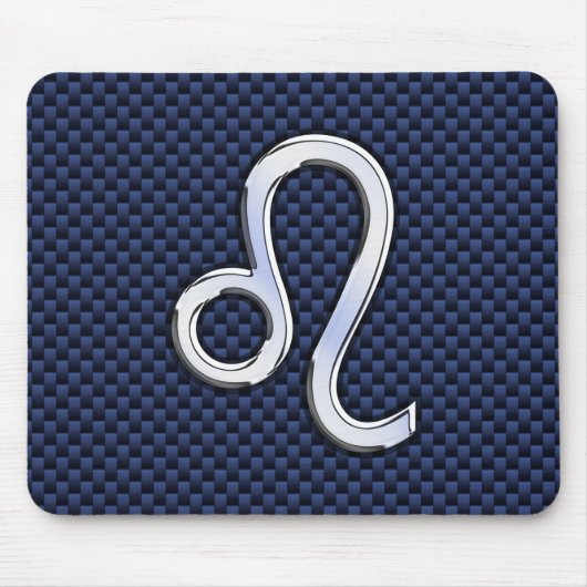 シルバーレオ〔占星術の〕十二宮図シンボルネイビーカーボンファイバープリント マウスパッド (正面)