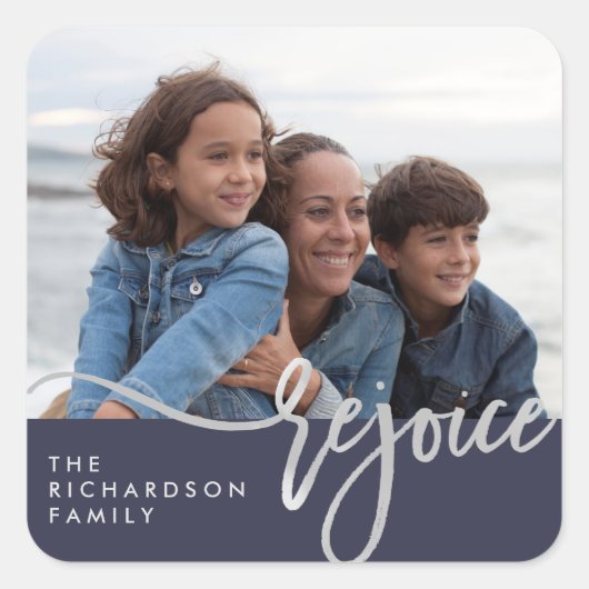シルバーレジョイス |写真モダンのタイポグラフィ スクエアシール (正面)