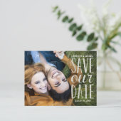 シルバーレタリングオーバーレイ写真の保存日付 案内ポストカード (スタンド正面)