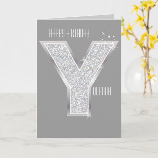 シルバーレターY カード (黄色い花)