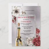 シルバーレッドのローズポッピーフラワーワきらめくインチック 招待状 (正面)