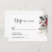 シルバーレッドウィンタークリスマス結婚フローラ 出欠カード (正面/裏面)