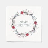 シルバーレッドエレガントメリークリスマスリース スタンダードカクテルナプキン (正面)