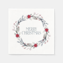 シルバーレッドエレガントメリークリスマスリース スタンダードカクテルナプキン