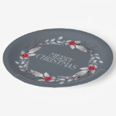 シルバーレッドエレガントメリークリスマスリース ペーパープレート (アングル)