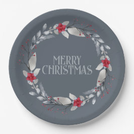シルバーレッドエレガントメリークリスマスリース ペーパープレート
