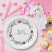 シルバーレッドエレガントメリークリスマスリース ペーパープレート (パーティー)