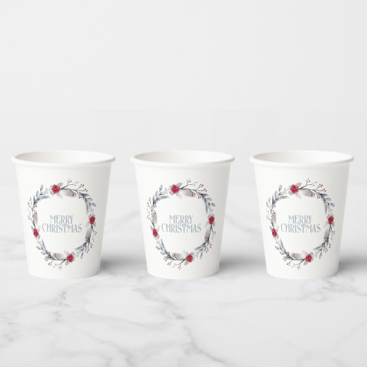 シルバーレッドエレガントメリークリスマスリース 紙コップ (複数)