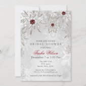 シルバーレッドクリスタルスノーフレークスウィンターブライダルシャワー 招待状 (正面)