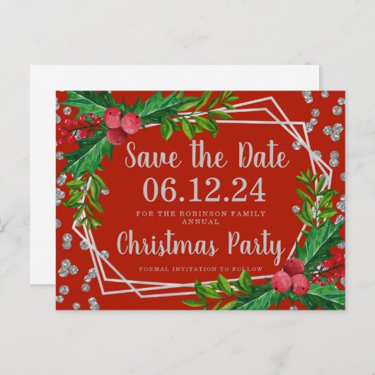 シルバーレッドクリスマスデ救ートホリーグリッター 案内ポストカード (正面/裏面)