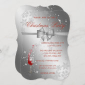 シルバーレッドグラス企業の、クリスマスパーティー 招待状 (正面/裏面)