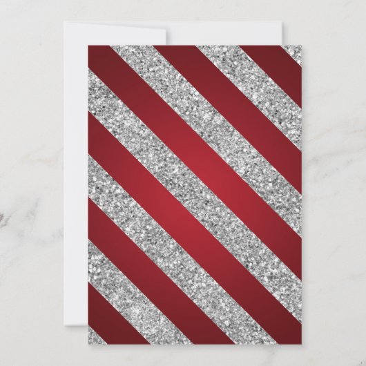 シルバーレッドグリッタースノーフレーククリスマスズホリデーパーティ 招待状 (裏面)