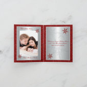 シルバーレッドグリッタースノーフレーク写真クリスマスカード シーズンカード (内部)