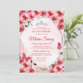 シルバーレッドスペインのフラワーガールスウィート16th誕生日 招待状 (スタンド正面)