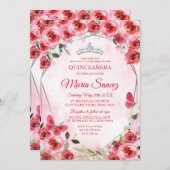 シルバーレッドスペインのフラワーガールスウィート16th誕生日 招待状 (正面/裏面)