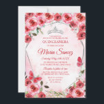 シルバーレッドスペインのフラワーガールスウィート16th誕生日 招待状<br><div class="desc">シルバーレッドフラワースペインのガールスウィート16th誕生日招待状</div>