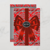 シルバーレッドダマスク企業のクリスマスパーティーRSVP 出欠カード (正面/裏面)