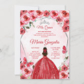 シルバーレッドフラワーメキシカンガールスウィート15誕生日 招待状 (正面)