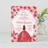 シルバーレッドフラワーメキシカンガールスウィート15誕生日 招待状 (スタンド正面)