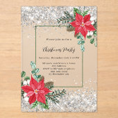 シルバーレッドフローラの色は、クリスマスのパーティーを曇らせた アクリル招待状 (正面)