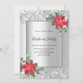 シルバーレッドフローラデコールクリスマスパーティー 招待状 (正面)