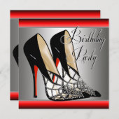 シルバーレッドブラックハイヒールバースデーパーティー 招待状 (正面/裏面)