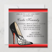 シルバーレッドブラックハイヒールバースデーパーティー 招待状 (裏面)