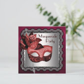 シルバーレッドブラックマスクマスカレードパーティー 招待状 (スタンド正面)