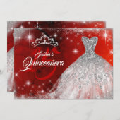 シルバーレッドレースダイヤモンドガウンティアラキンセアニェラ 招待状 (正面/裏面)