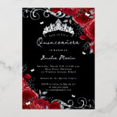 シルバーレッドローズフローラスワールキンセアニェラ 箔招待状 (正面)