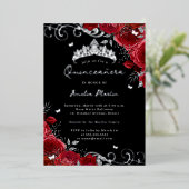 シルバーレッドローズフローラスワールキンセアニェラ 箔招待状 (立ち正面)