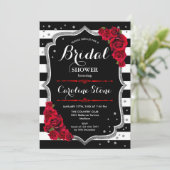 シルバーレッド白黒ストライプブライダルシャワー 招待状 (スタンド正面)