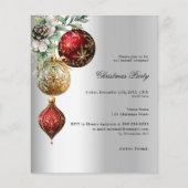 シルバーレッド金ゴールドボーブルクリスマスパーティの招待状 (正面)