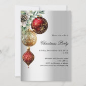 シルバーレッド金ゴールドボーブルクリスマスパーティー 招待状 (正面)